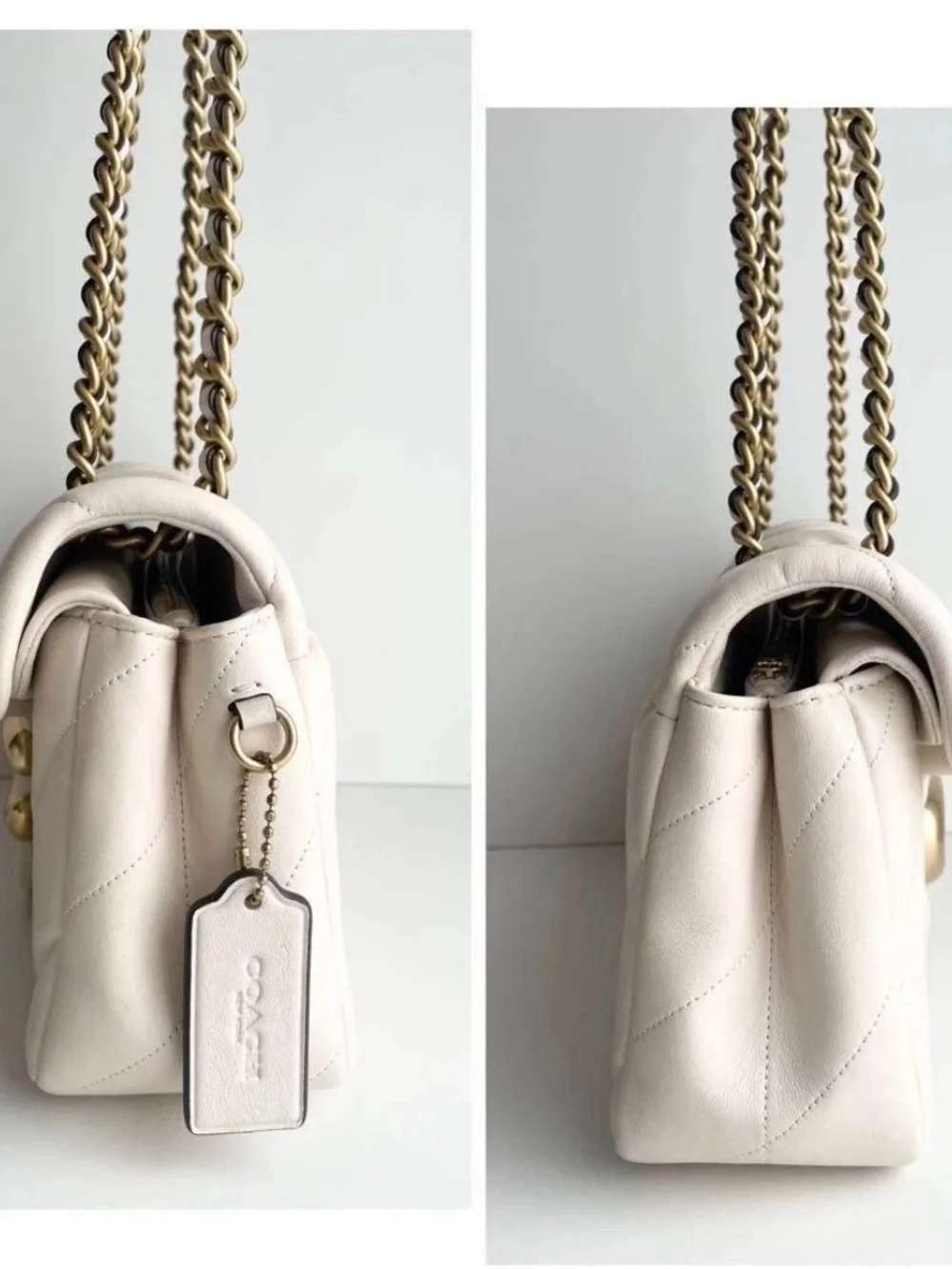 Coach Tabby 26 Quilted Shoulder Bag in Chalk with Brass Hardware